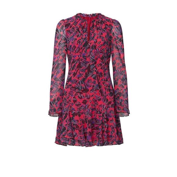 10 Crosby Derek Lam Catia Dress Abstract Print Floral V-Neck Mini Pink Size 0 - Picture 5 of 11